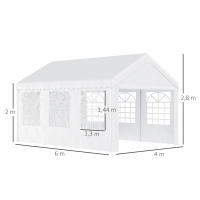 Outsunny Carpa de Jardín Cochera Gazebo 6x4m Pergola Cenador Pabellón 4 Paneles Laterales 6 Ventanas para Fiesta Eventos Bodas Acero PE Blanco - details 2