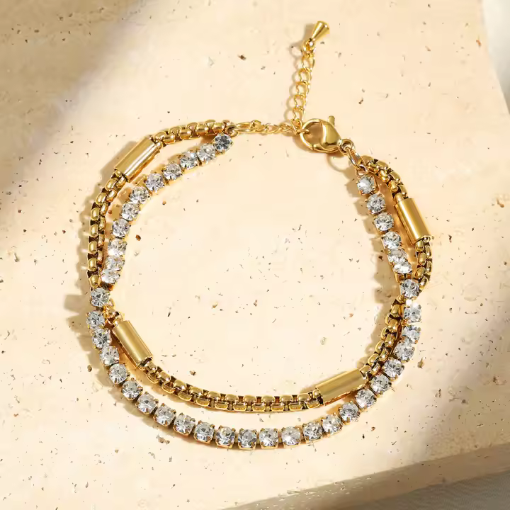 ZAKOL 3 Unids Pulseras De Acero Inoxidable Color Oro Para Mujer Con Inserción De Zirconia En Patrón Geométrico Y Flor De Cinco Hojas regalo - 1