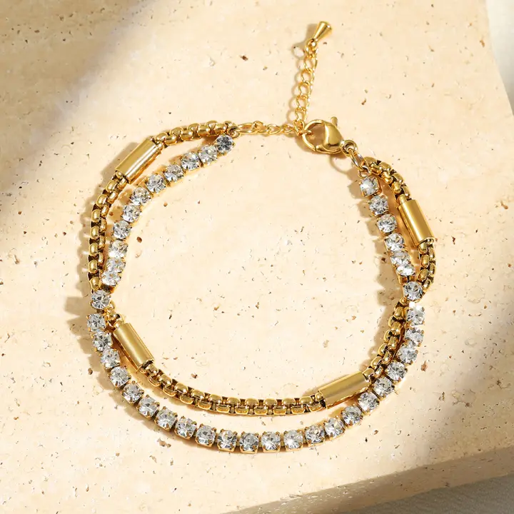 ZAKOL 3 Unids Pulseras De Acero Inoxidable Color Oro Para Mujer Con Inserción De Zirconia En Patrón Geométrico Y Flor De Cinco Hojas regalo - 1
