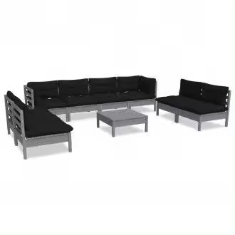 VIDAXL juego de muebles de jardín de madera maciza de pino gris antracita 9 piezas - 1