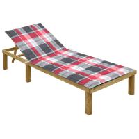 vidaXL Tumbona con cojín madera de pino impregnada en color Negro/Verde brillante/Estampado cuadros rojos y más | acolchados duraderos para sofás de jardín terraza exterior - details 2