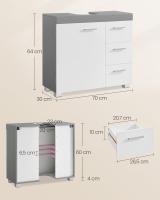 Mueble bajo lavabo para baño blanco, 3 cajones, 2 compartimentos, apto para lavabos de pie, con pedestal - details 19