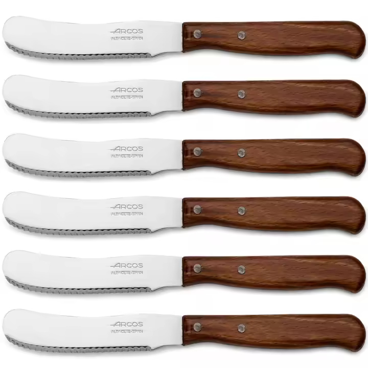 ARCOS Latina - Cuchillo para Mantequilla (90 mm) - 102700 - Hoja de Acero Inoxidable Nitrum® - Mango de Madera Comprimido - PACK 6 - 1