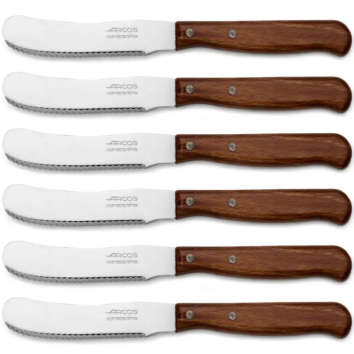 ARCOS Latina - Cuchillo para Mantequilla (90 mm) - 102700 - Hoja de Acero Inoxidable Nitrum® - Mango de Madera Comprimido - PACK 6 - 1