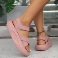 Sandalias De Moda Para Mujeres Color Rosa Con Plataforma Y Tacón Plano Cómodo Y Moderno Para El Verano Cierre Con Hebilla Material PVC - details 0