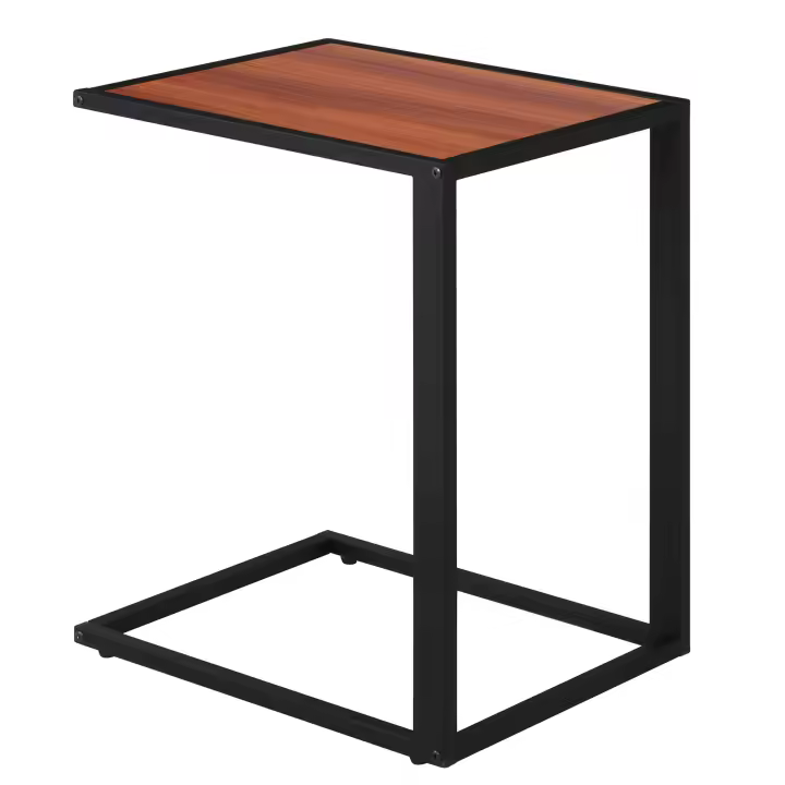 HOMCOM Mesa Auxiliar para Sofá Mesa Lateral en Forma de C Estructura de Metal y Tablero de Madera MDF 40,6x50,8x64,2 cm Color Nogal - 1