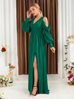 Vestido De Novia De Talla Fina De Chiffon Con Hombros Fríos Y Rotura En La Pierna Elegante Y Elegante Para Damas De Honor - details 4