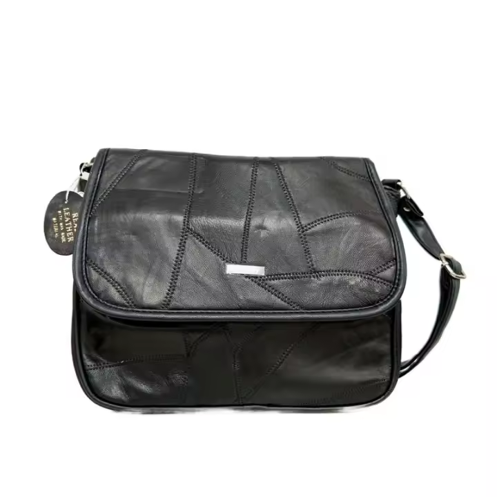 Bolso de hombro de Piel. Pachwork. Negro - 1