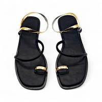 Sandalias Planas de Mujer con Punta Cuadrada, Tira Dedo y Pulsera Tobillera Metálica en Dorado y Plateado, Diseño Minimalista y Elegante para Verano, Playa o Eventos Casuales - details 8