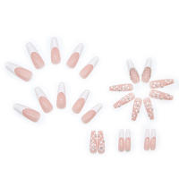 24 PCs Uñas Postizas Con Flor Pequeña Y Rhinestone Adhesivo Y Archillojito Combo De Uñas Postizas De Plástico - details 1