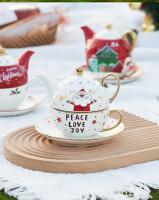 Juego De Tetera Y Taza De Cerámica Con Caja De Regalo Manija Plateada Dorada Vaso De Té De Navidad Cuchara Soporte Para Café Xmas Gifts - details 15