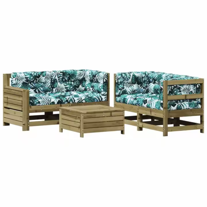 vidaXL Juego de muebles jardín 5 pzas y cojines madera pino impregnada - 1
