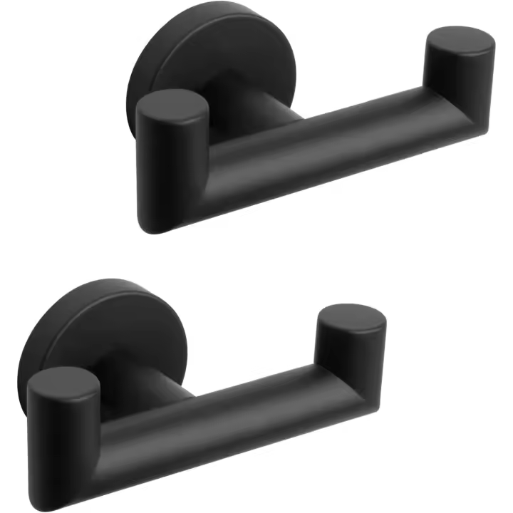 2 Pcs Double Door Hooks，Bathroom Towel Hooks Screw in SUS 304 Stainless Steel Heavy Duty Robe Coat Hooks Wall Mounted (Matte Black) - 1