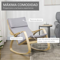 HOMCOM Silla Mecedora Tapizada en Tela Sillón Balancín Relax con Cojín Desenfundable Reposabrazos y Pies de Madera de Abedul para Salón Dormitorio 67x97x84 cm Gris - details 4