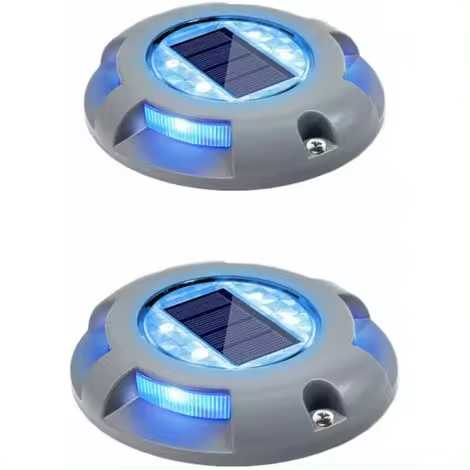 Luces solares para puente, luces para entrada de vehículos, luces LED para exteriores, impermeables, para jardín, muelle, entrada de vehículos, patio, paquete de 2 (azul) - 1