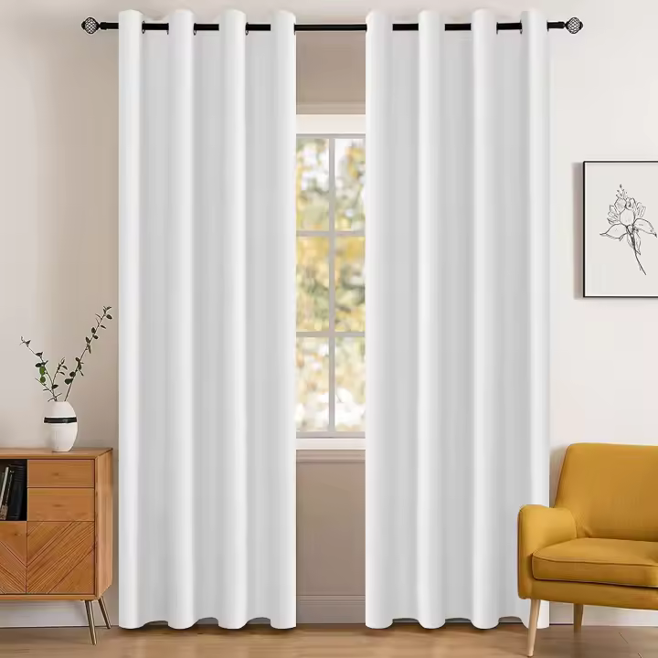 Cortinas opacas impermeables para dormitorio, pack de 2, 132x224 cm, aislantes térmicos y acústicos, con ojales, para salón, exterior, terraza, color blanco - 1