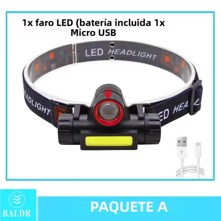 Linterna Frontal LED COB Con Inducción Recargable USB Y Zoom Batería Integrada Multifuncional 6 Modos Torcha Frontal Impermeable Para Camping Y Actividades Al Aire Libre - 1