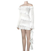 Vestido Elegante De Mujer Estilo Europeo Nueva Colección Otoño Color Sólido Un Hombro Manga Larga Con Splice De Madera Al Borde Sash - details 5