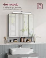 Armario de baño multifuncional con espejo 3 puertas, mueble de pared integrado con enchufe, cesta colgante y soporte para secador, espacioso, blanco nube, gris paloma - details 7