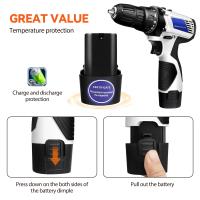 Kit de taladro inalámbrico con batería, kit de herramientas de destornillador eléctrico 2 en 1 de 45 N.m, portabrocas sin llave de doble velocidad de 3/8 pulgadas - details 0