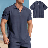Camisa POLO de manga corta con solapa y botones, informal, de lino, transpirable, estilo británico, de verano para hombre - details 15