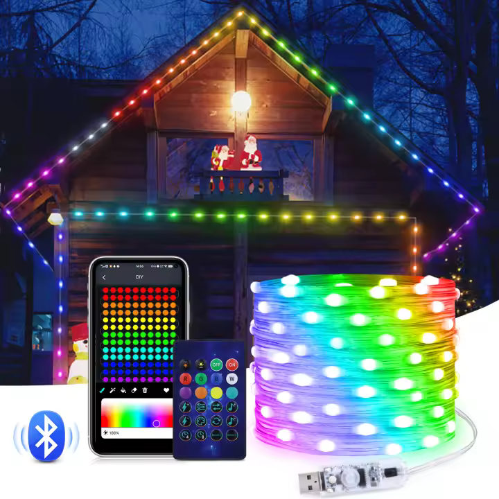 Cadena De Luces LED RGBIC Bluetooth USB 20m 10m Para Decoración De Navidad Boda Fiesta Árbol De Navidad Guirnalda Farolillos - 1