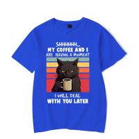 Camiseta Gráfica My Coffee And I Are Having a Moment Negro Gato Harajuku Casual Manga Corta Hombre Estilo Crew Neck Polyester - details 2