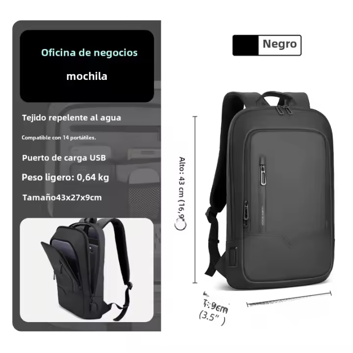SOMY HK-mochila delgada para hombre, bolsa para ordenador portátil de 15,6 pulgadas, impermeable, minimalista, de negocios, con carga USB, informal, para viaje y trabajo - 1