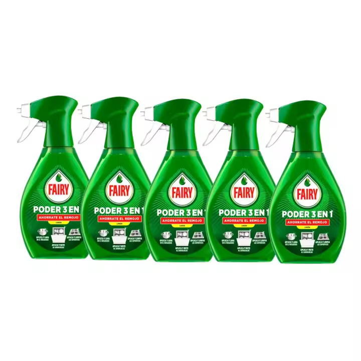 Fairy | Poder Sin Remojo Limón Spray , Spray de Pre-Tratamiento Para Vajilla Y Cocina, Eficaz Con El 100 % De La Grasa, Antigrasa, Spray Desengrasante, Limpieza Rápida Y Sin Esfuerzo, 5x500ml - 1