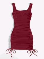 Vestido De Verano Con Tirantes Y Cinturón Ajustable Falda De Cintura Alta Estirada Y Plisada Estilo Casual Largo Mini Para Mujer - details 4