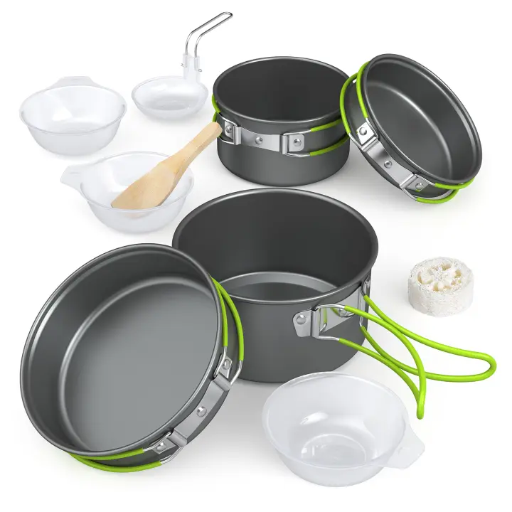 Juego De Cocina Para Camping Kit De Cocina Portátil De Aluminio Para Exteriores Con Olla Taza Y Asador Para Senderismo BBQ Picnic - 1