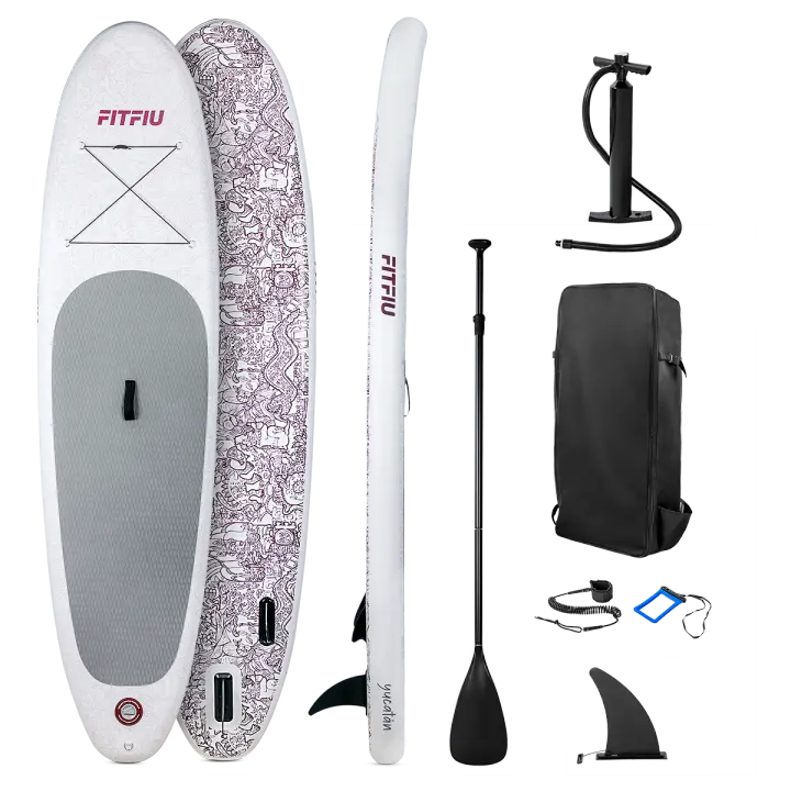 FITFIU Fitness YUCATÁN – Tabla Paddle Surf Hinchable inspiración Tribal con Kit Completo, Sup con Remo + Bomba + Aleta + Accesorios, Tabla de Stand Up Paddling Especial Yoga 305x76x15cm - 1