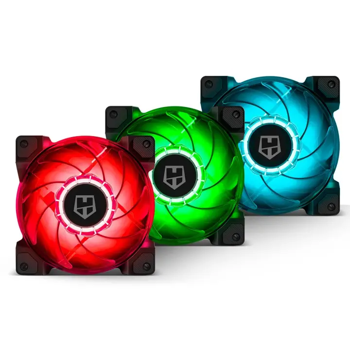 NOX HUMMER H-SYNC- Pack de Ventilación LED RGB, 9 Aspas Traslúcidas, Funcion PMW, Diseño Silencioso Optimizado, Esquinas Soporte de goma, Color Verde, Azul y Rojo - 1