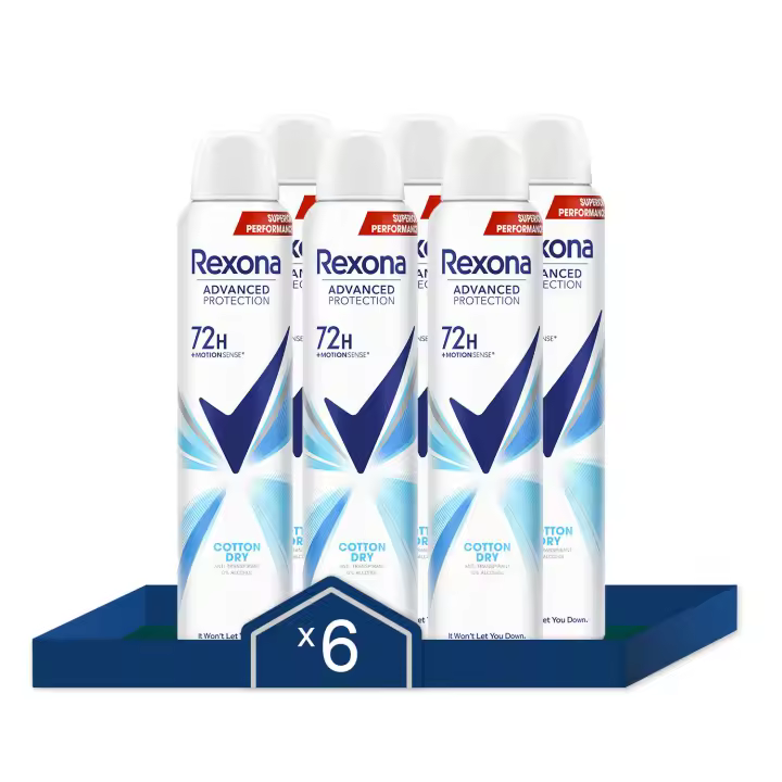 Rexona Desodorante Cotton Dry Antitranspirante Protección Avanzada 72h 200ml - Pack de 6 - 1