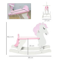 HOMCOM Caballito Balancín para Niños de 1-3 Años Caballo Mecedora de Madera con Manillar y Pedales Carga 50 kg 68x27x46,5 cm Blanco y Rosa - details 2