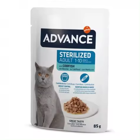 Advance Adult Esterilizados Bocaditos Bacalao Salsa para Gatos 85 gr - 1