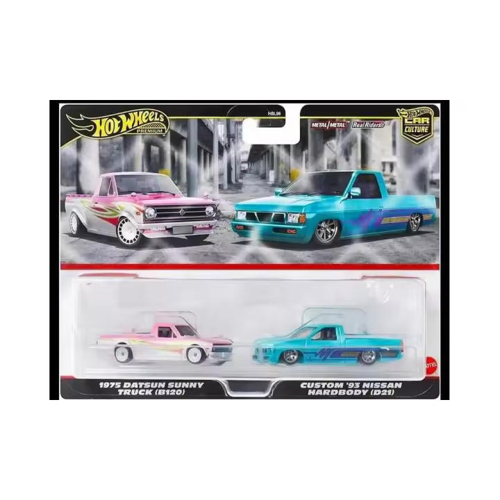 Hot Wheels Premium Pack Duo Pickup's 1975 Datsun Sunni Truck y Custom '93 Nissan Hardbody - 1