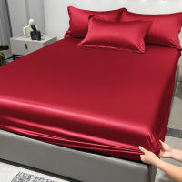 Sábana Sencilla Moderna De Satén En Color Sólido Talla Fitted Cola De Caballo En Rojo Vino Sábana De Cama De Seda Helada Para Dormitorio Conjunto De Ropa De Cama (Excluye Fundas De Almohada) - details 3