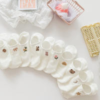 Conjunto De Calcetines De Algodón Para Mujer 10 Pares Calcetines De Tobillo Transpirables Veraniegos Con Patrón De Dibujos Animados Blancos Versátiles - details 0