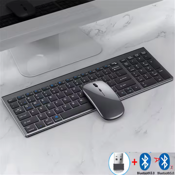 Jomaa Teclado Y Ratón Inalámbricos Ultrafinos USB 2.4G + Bluetooth Recargables Con Funciones Multimedia Para Oficina Doméstica - 1