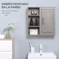 kleankin Armario de Baño de Pared con 3 Estantes Abiertos y 1 Puerta Mueble Auxiliar Suspendido para Salón Aseo Dormitorio Estilo Moderno 48x20x50 cm Gris - details 3