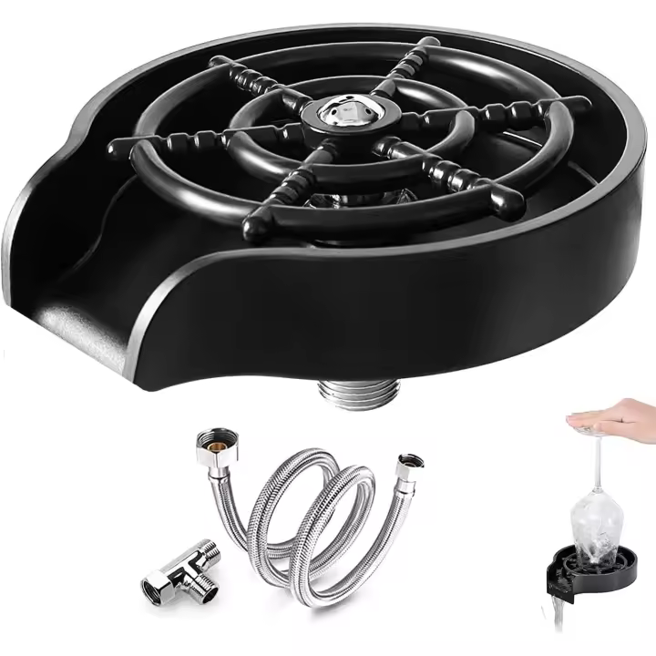 Arandela de Vidrio, arandela de Copa de Maple inoxidable para la Transparencia automática de juntas en T y tuberías de 80cm, arandela de Copa portáthil, enjuague de Copa Para Cafe-1pc de Barra en casa, Negro - 1