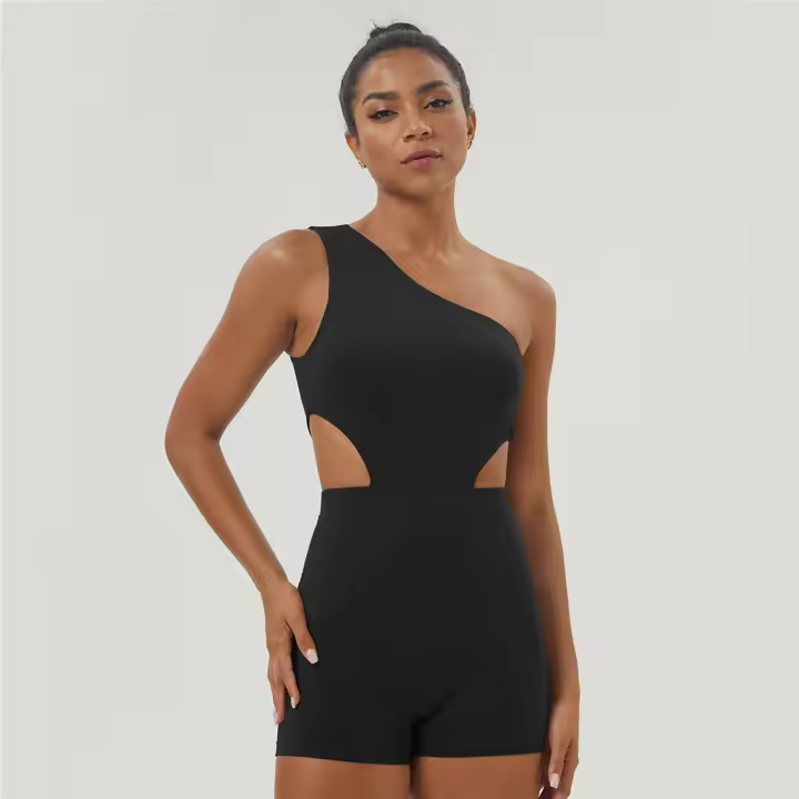 Traje De Yoga Para Mujer Un-Hombro Deporte Fitness Gimnasio Yoga Con Almohadillas Elástico Corporal Sólido Sin Mangas Talla Verdadera - 1