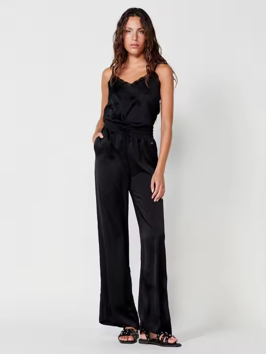 Koroshi Pantalón Jogger Satén Negro para Mujer - 1