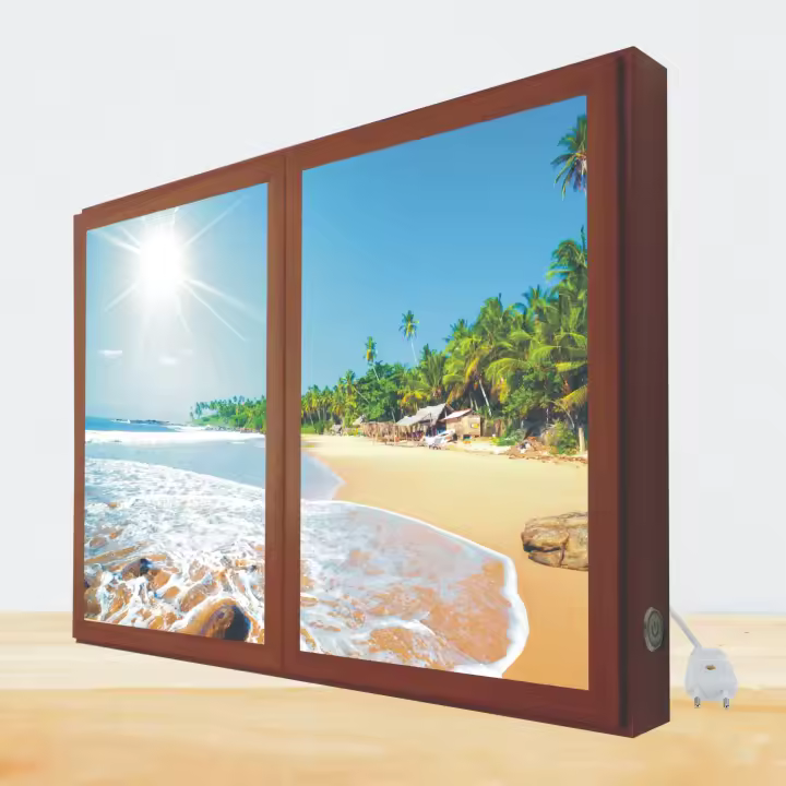 Ventanas Falsas Iluminadas con Luz Frontal y Marco Sapeli Playa - Sri Lanka Tamaño 70 X 90 Cms - Decoración de Pared - 1