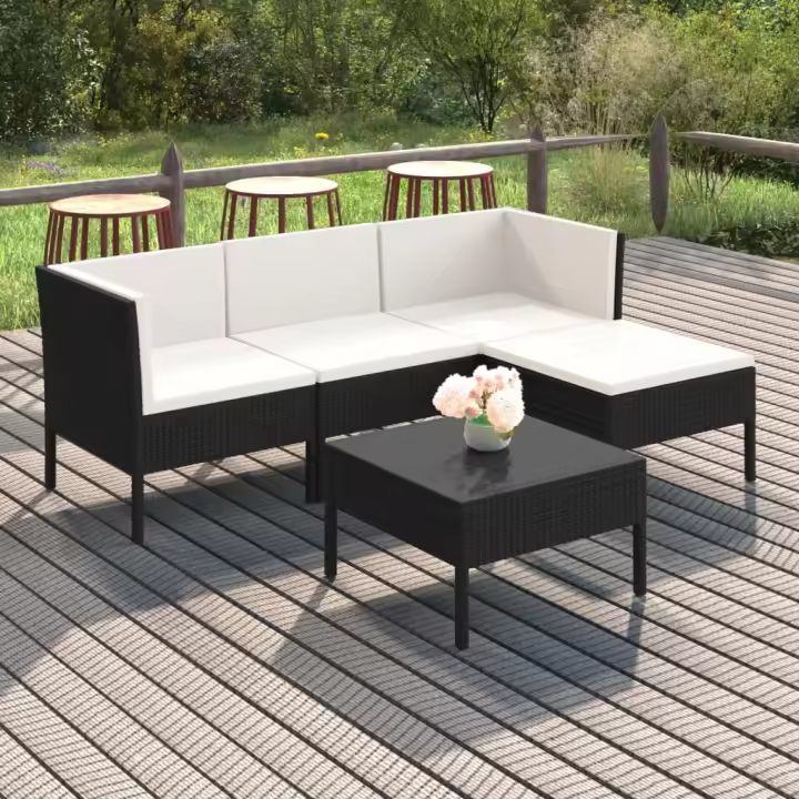 5 PCs sofás de Jardín with Los Codos de polyrattan Negro - 1