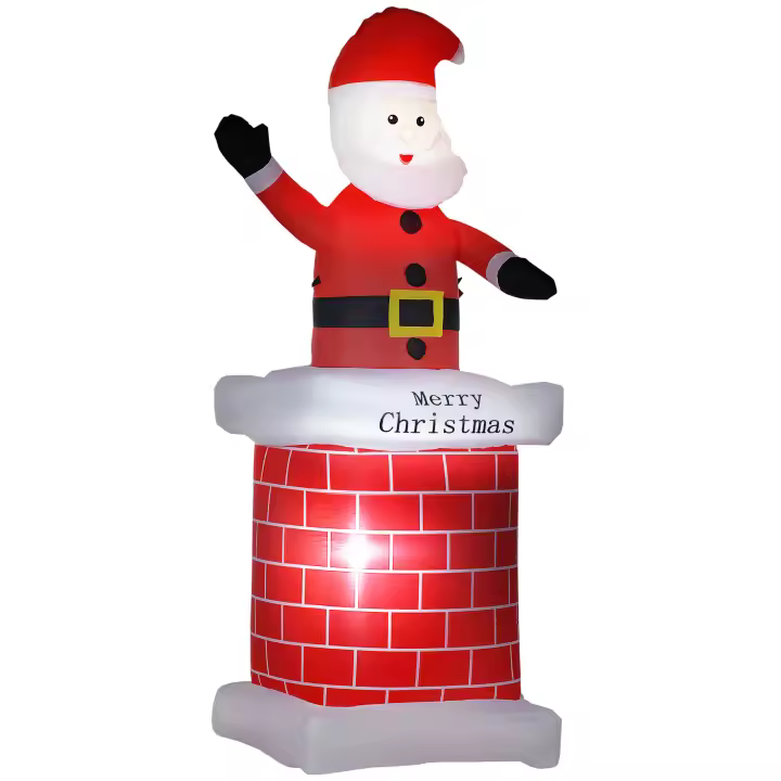 HOMCOM Papá Noel Hinchable con Chimenea Navidad Hinchable con 2 Luces LED e Inflador Eléctrico Decoración Navideña para Exteriores Interiores 80x70x210 cm Multicolor - 1