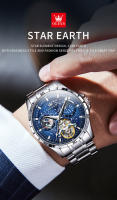 Reloj Mecánico Automático Para Hombre OLEVS Luminoso Resistente Al Agua Con Fase Lunar Y Múltiples Funciones Acero Inoxidable Sin Numeración - details 3