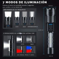 Linterna LED P70 Supervivencia de Láser Blanca de Alta Potencia con Bateria Integrada , Carga Rapida USB. - details 1