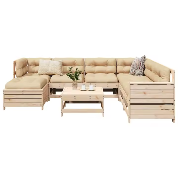 vidaXL Juego de sofás de jardín 8 pzas madera maciza de pino - 1
